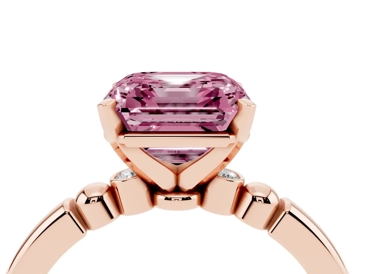 Fancy Pink Asscher Cut Solitaire Beaded Band with Four-Prong Setting Rose gold