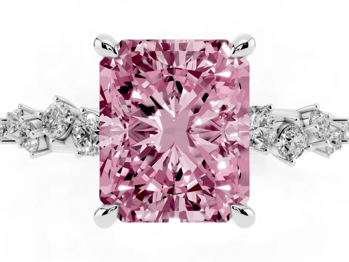 Fancy Pink Radiant Cut Cut Diamond Vine Band with Four-Prong Setting Silver