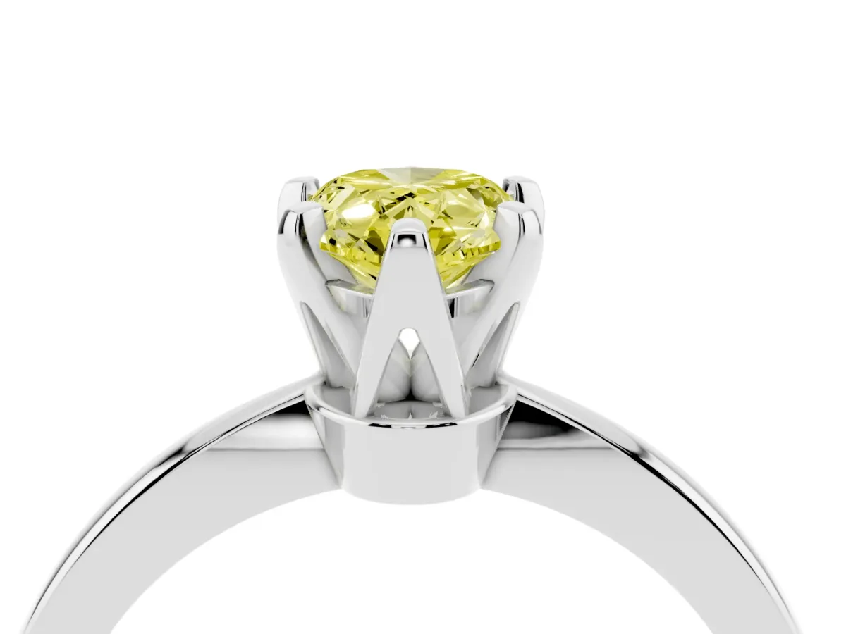 Fancy Yellow Pear Cut Solitaire Engagement Ring with Six-Prong Setting and Tapered Band Silver
