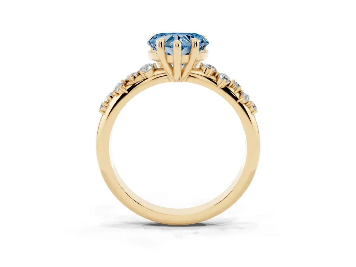 Fancy Blue Heart Cut Cut Diamond Vine Band with Four-Prong Setting Yellow gold