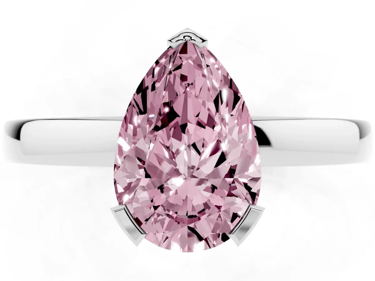 Fancy Pink Pear Cut Cut Solitaire Ring with Four-Prong Setting and Classic Band Silver