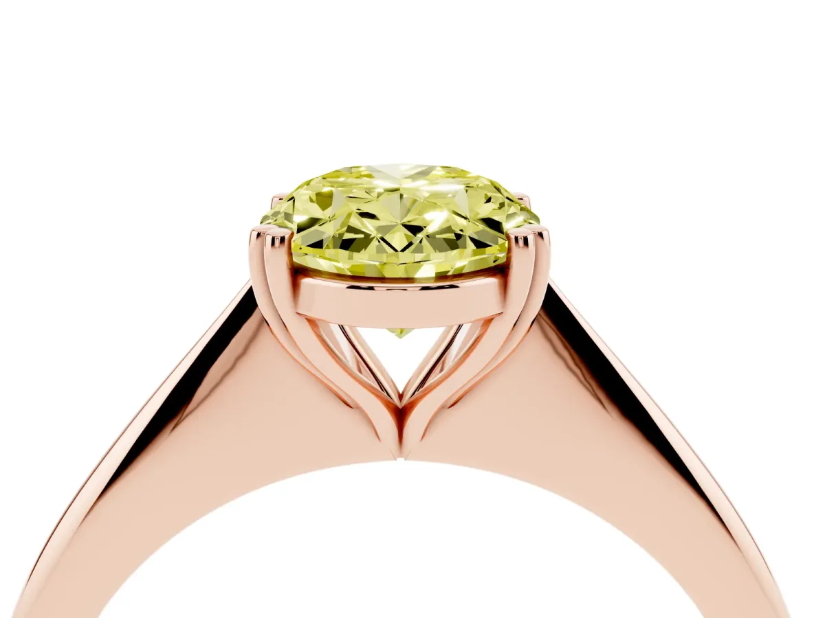 Fancy Yellow Oval Cut Solitaire Diamond Ring with Six-Prong Setting and Classic Band Rose gold