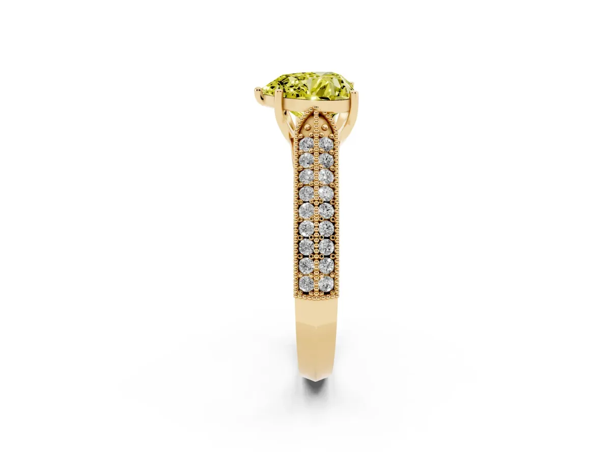 Fancy Yellow Heart Cut Cut Pave Split Shank Engagement Ring with Four-Prong Setting Yellow gold