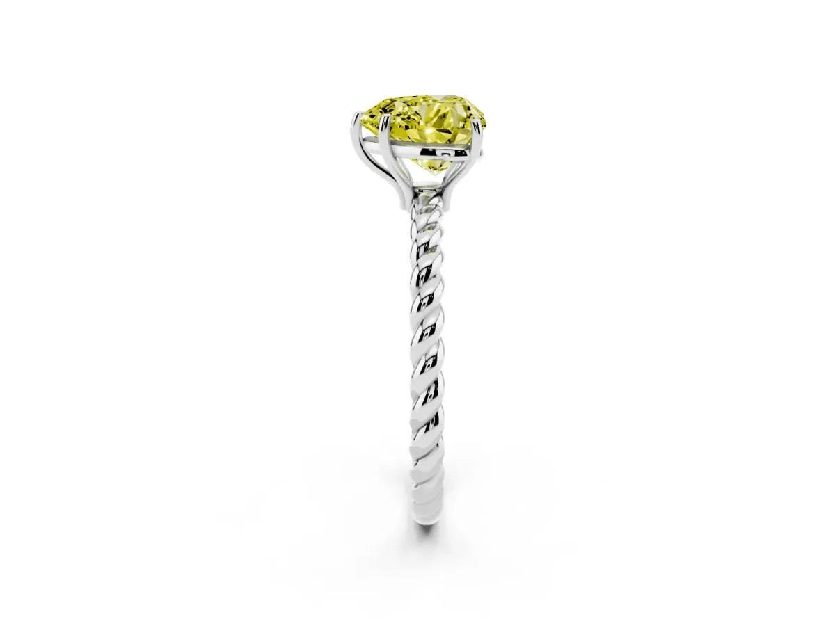 Fancy Yellow Heart Cut Solitaire Twist Band Ring with Four-Prong Setting Silver