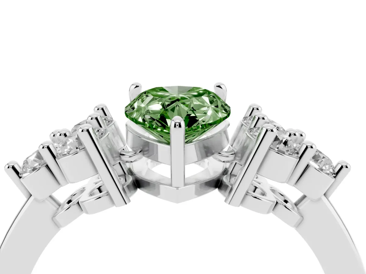 Fancy Green Pear Cut Brilliant Diamond Cluster Accent Solitaire Ring with Prong Setting Silver