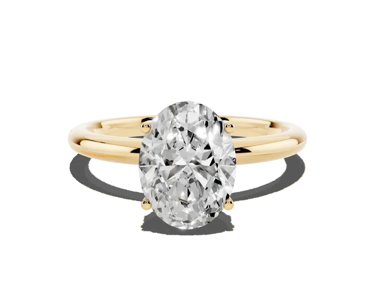 Oval Cut Cut Solitaire Engagement Ring with Four-Prong Setting and Classic Band Yellow gold