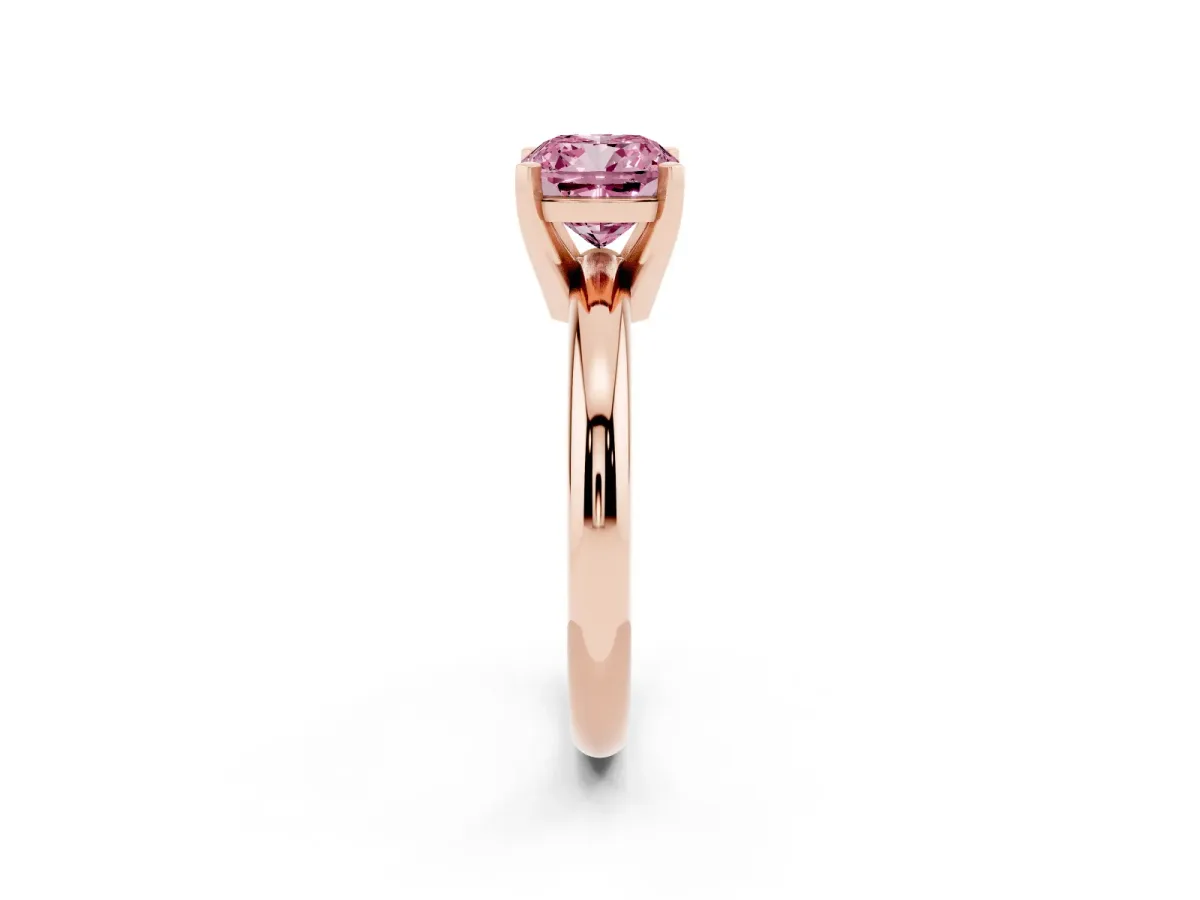 Fancy Pink Cushion Cut Diamond Solitaire Engagement Ring with Round Band and Four-Prong Setting Rose gold