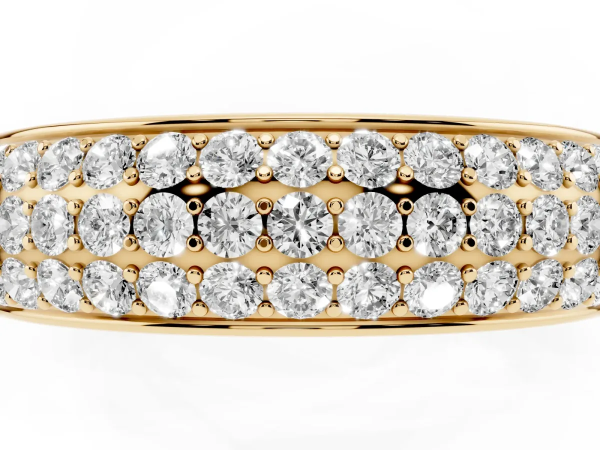 Three-Row Round Diamond Eternity Band with Shared Prong Setting Yellow gold