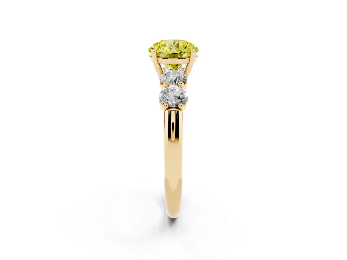 Fancy Yellow Round Cut Cut Five-Stone Prong Set Diamond Ring with Classic Band Yellow gold