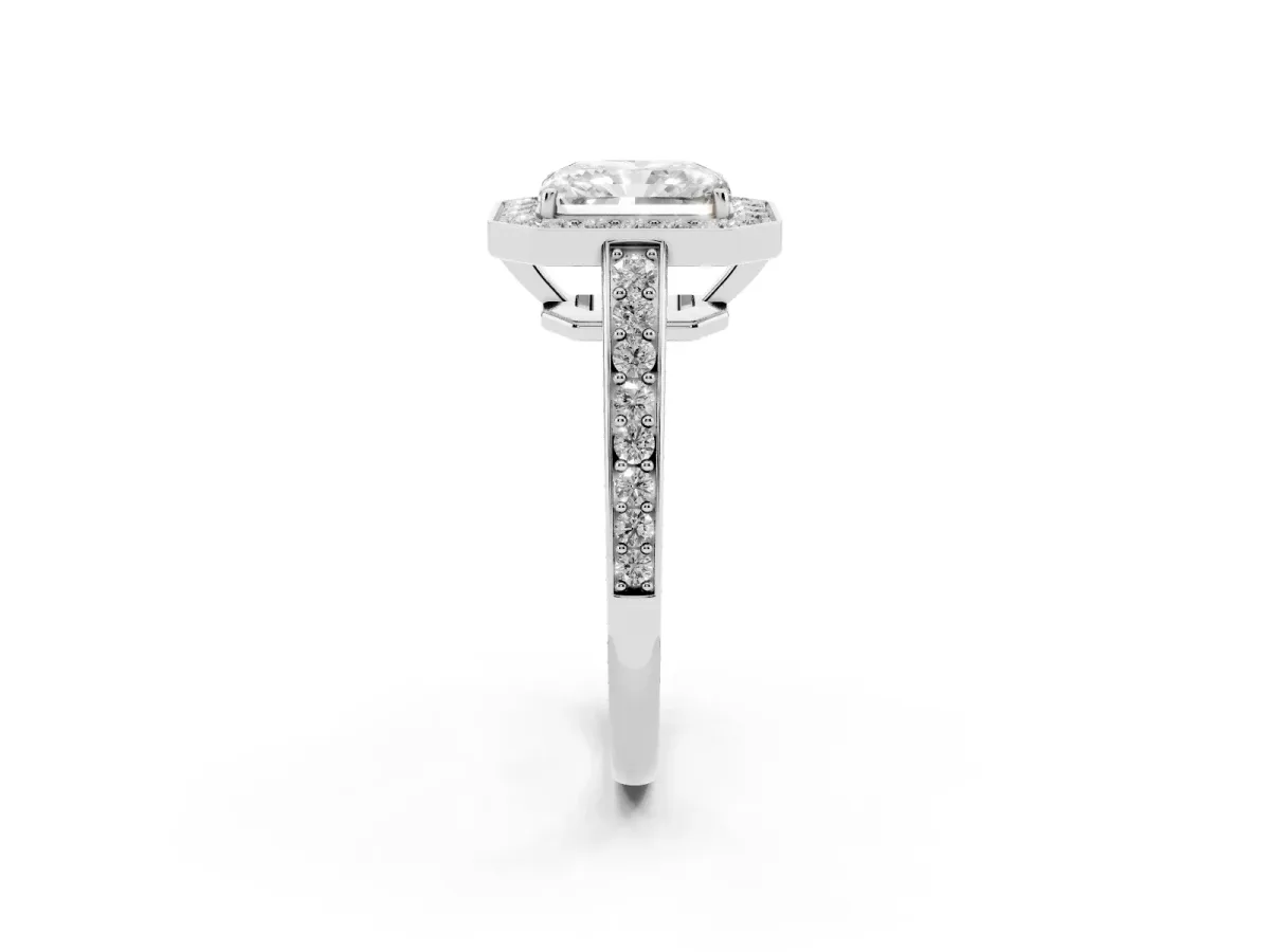 Radiant Cut Halo Pavé Diamond Engagement Ring with Bezel Setting Platinum