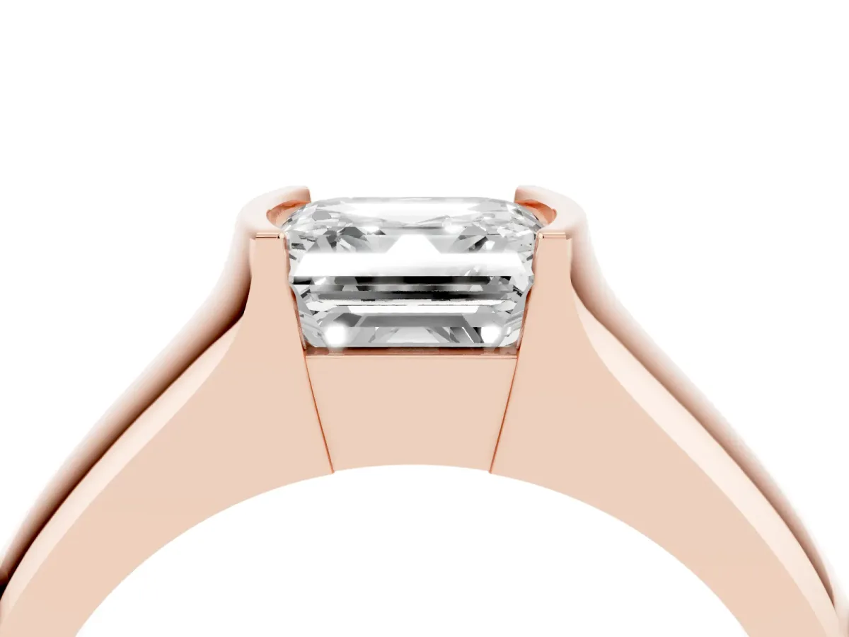 Asscher Cut Solitaire Bezel Set Diamond Ring with Wide Band Rose gold