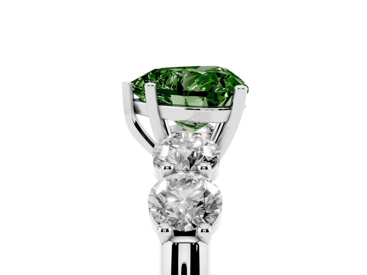 Fancy Green Heart Cut Cut Five-Stone Prong Set Diamond Ring with Classic Band Silver