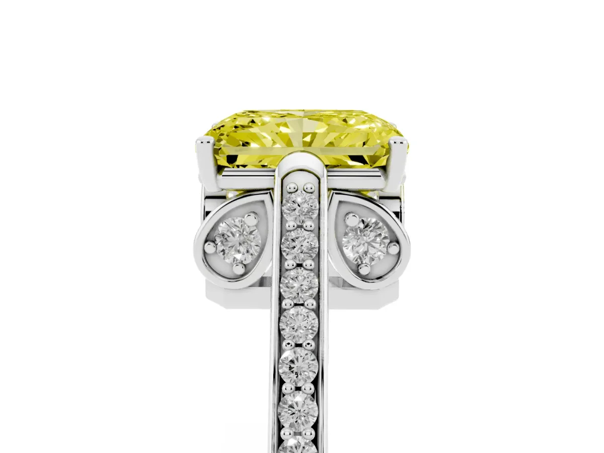 Fancy Yellow Radiant Cut Cut Cathedral Pave Diamond Engagement Ring with Six-Prong Setting Silver
