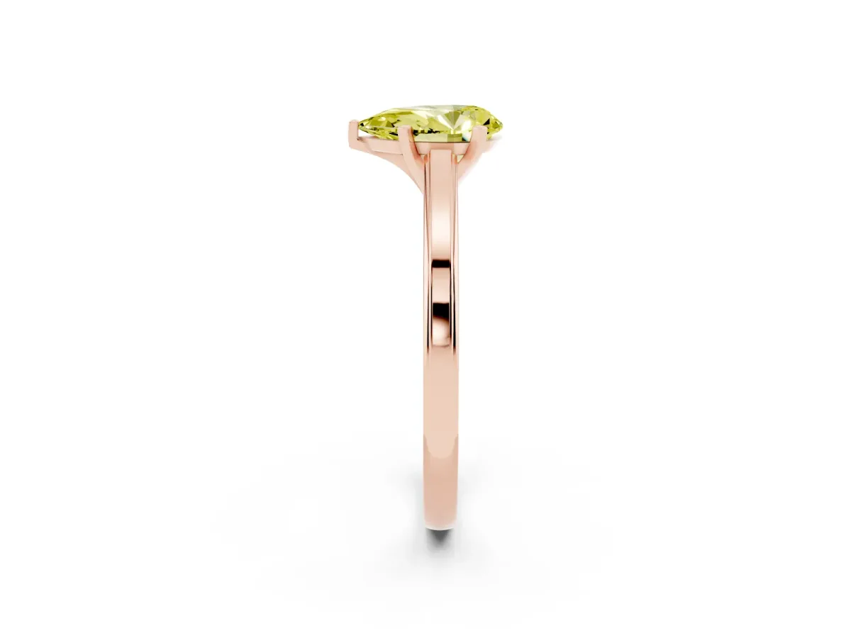 Fancy Yellow Pear Cut Solitaire Diamond Ring with Four-Prong Setting and Classic Band Rose gold
