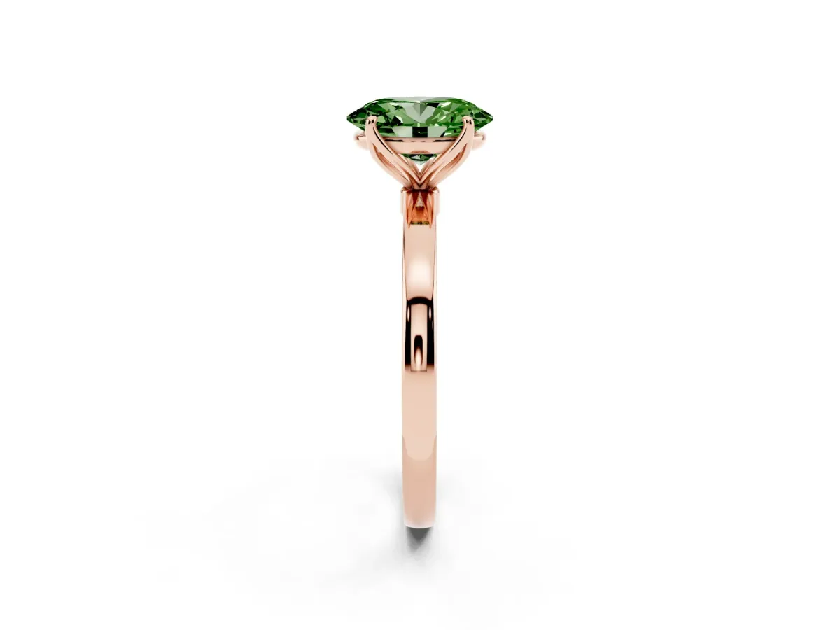 Fancy Green Oval Cut Diamond Solitaire Ring with Thin Band and Prong Setting Rose gold