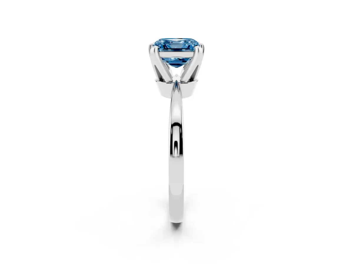 Fancy Blue Asscher Cut Solitaire Engagement Ring with Six-Prong Setting and Tapered Band White gold