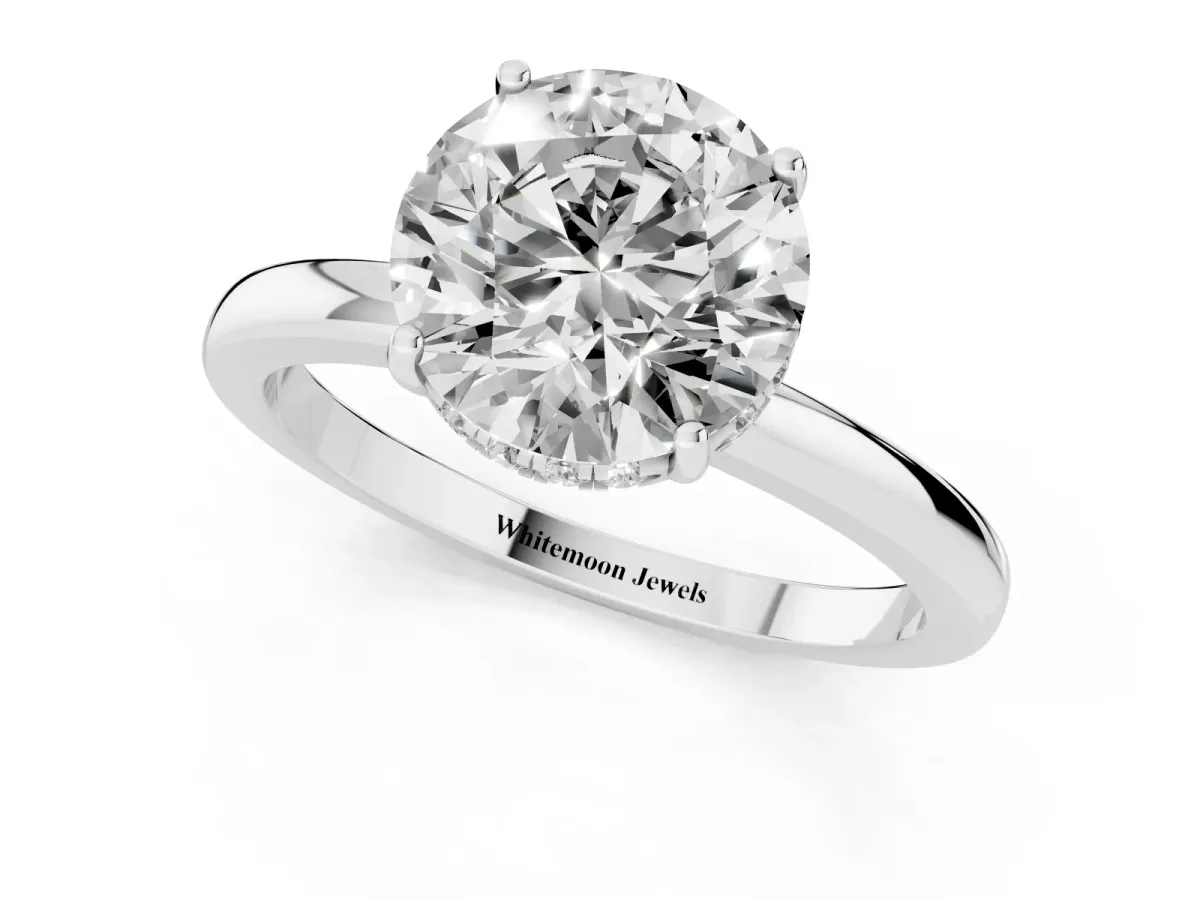 Round Cut Solitaire Diamond Ring with Prong Setting and Plain Band Platinum