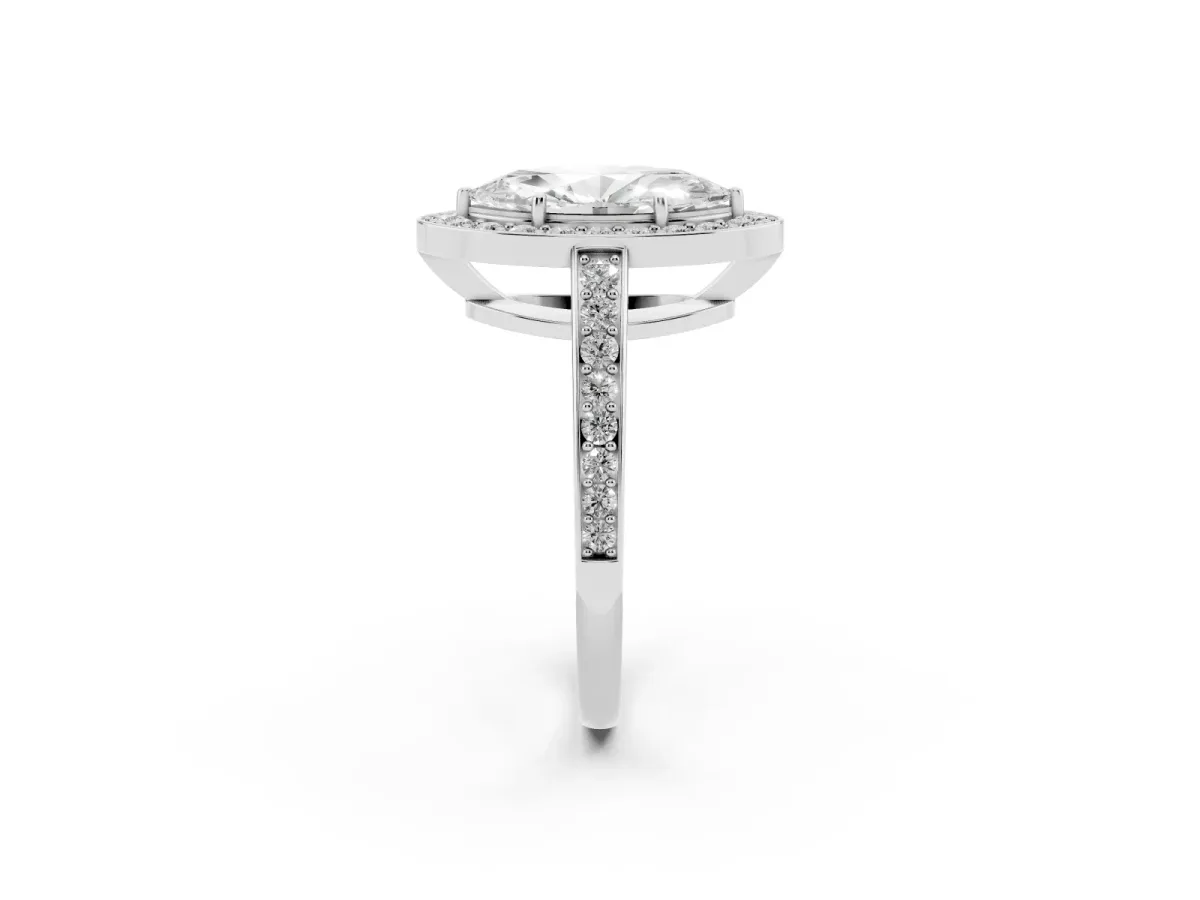Marquise Cut Halo Pavé Diamond Engagement Ring with Bezel Setting Platinum