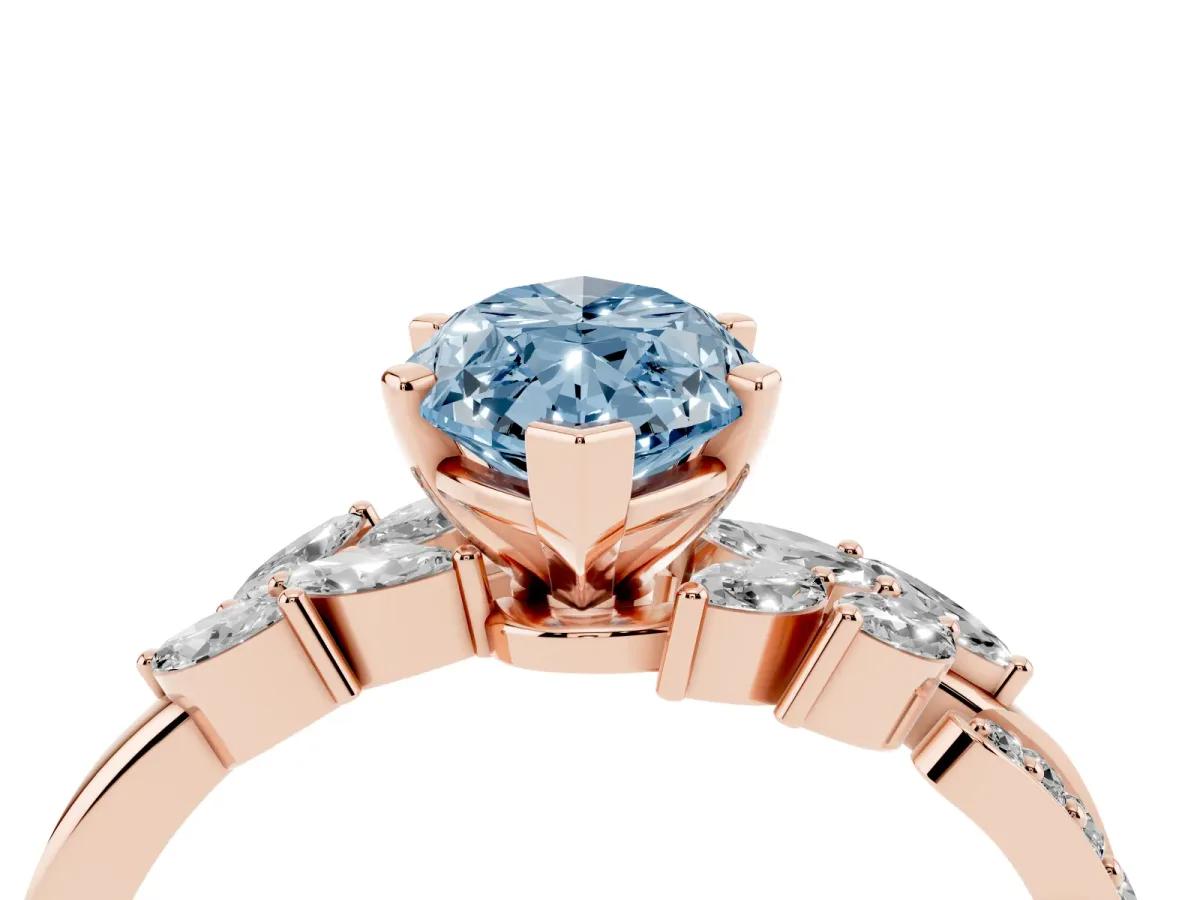 Fancy Blue Marquise Cut Solitaire Marquise Twist Band with Six-Prong Setting Rose gold