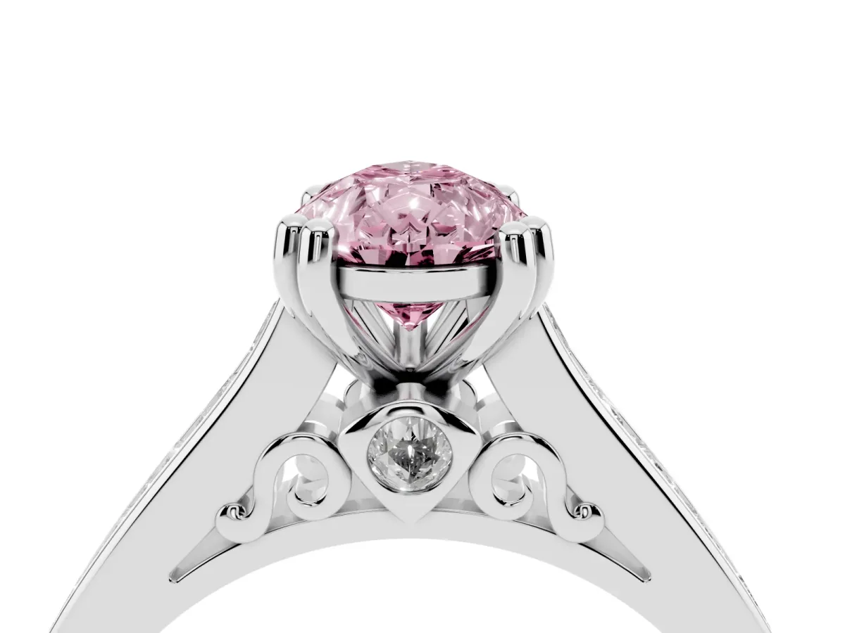 Fancy Pink Pear Cut Cut Channel Set Solitaire Engagement Ring with Prong Setting Silver