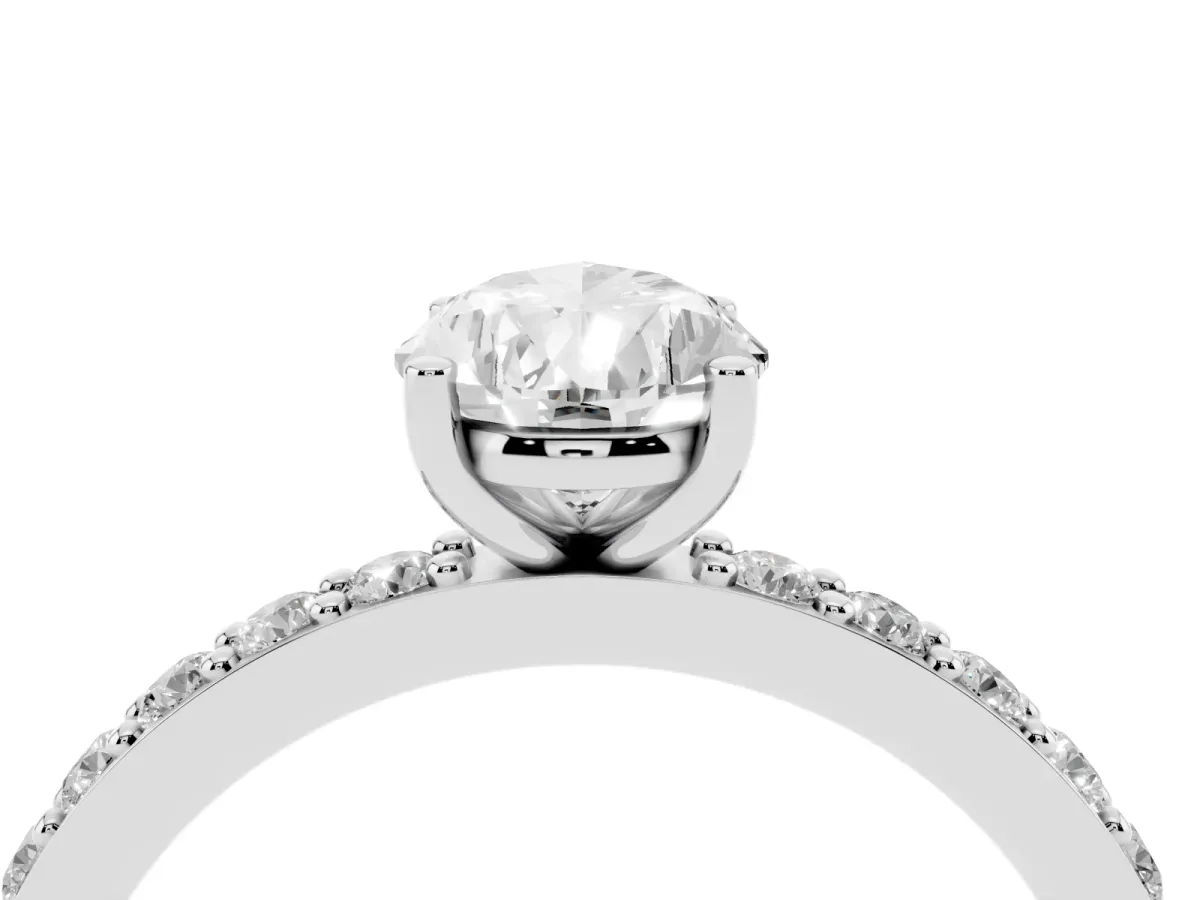 Pear Cut Cut Diamond Solitaire with Pave Band and Four-Prong Setting Silver