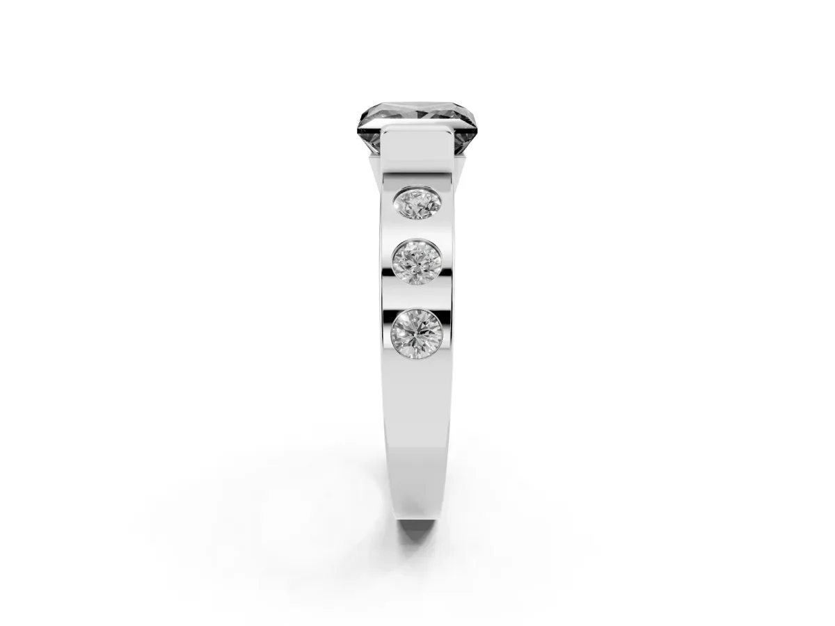 Fancy Black Princess Cut Brilliant Channel-Set Diamond Ring with Bezel Prong Setting Silver
