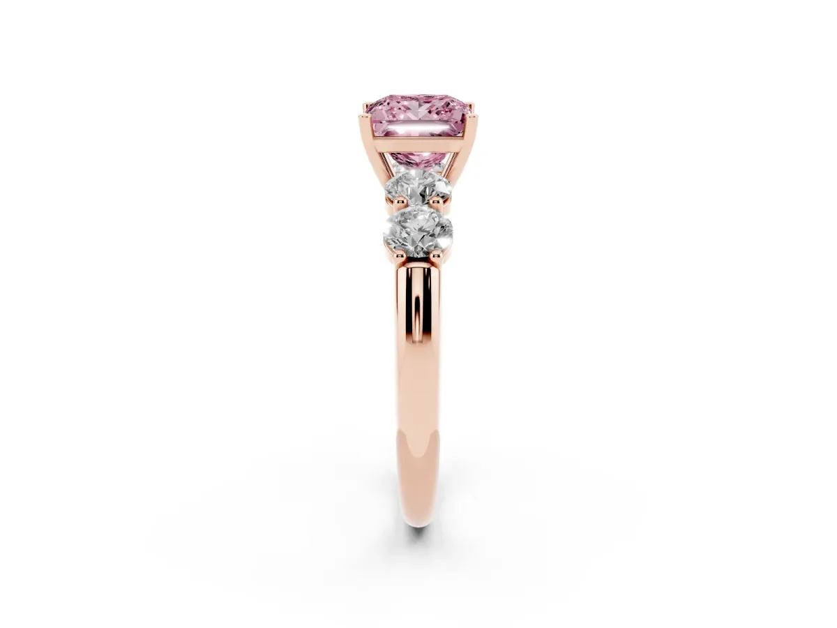 Fancy Pink Princess Cut Cut Five-Stone Prong Set Diamond Ring with Classic Band Rose gold