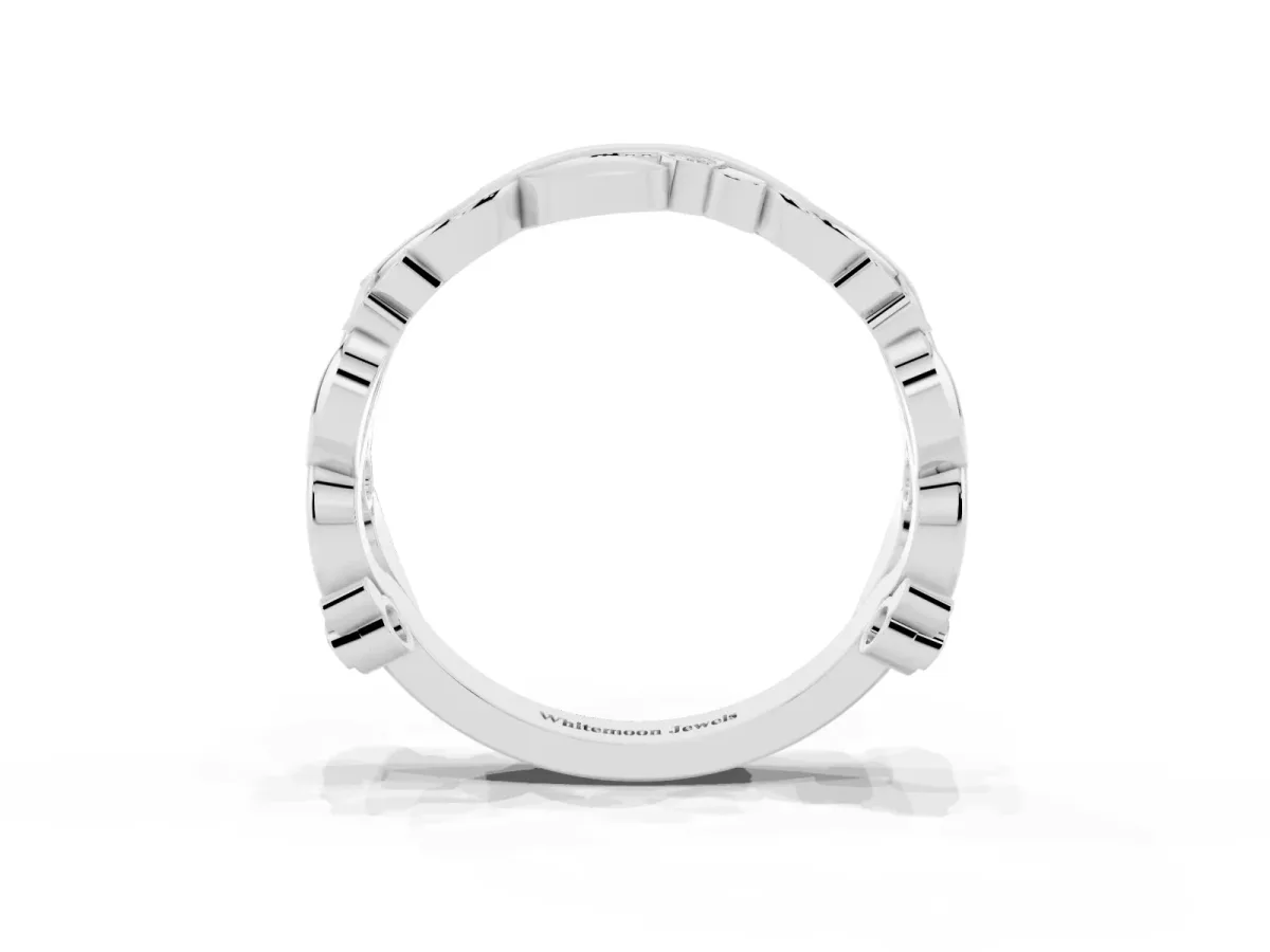 Round Diamond Leaf Eternity Band with Bezel Setting White gold