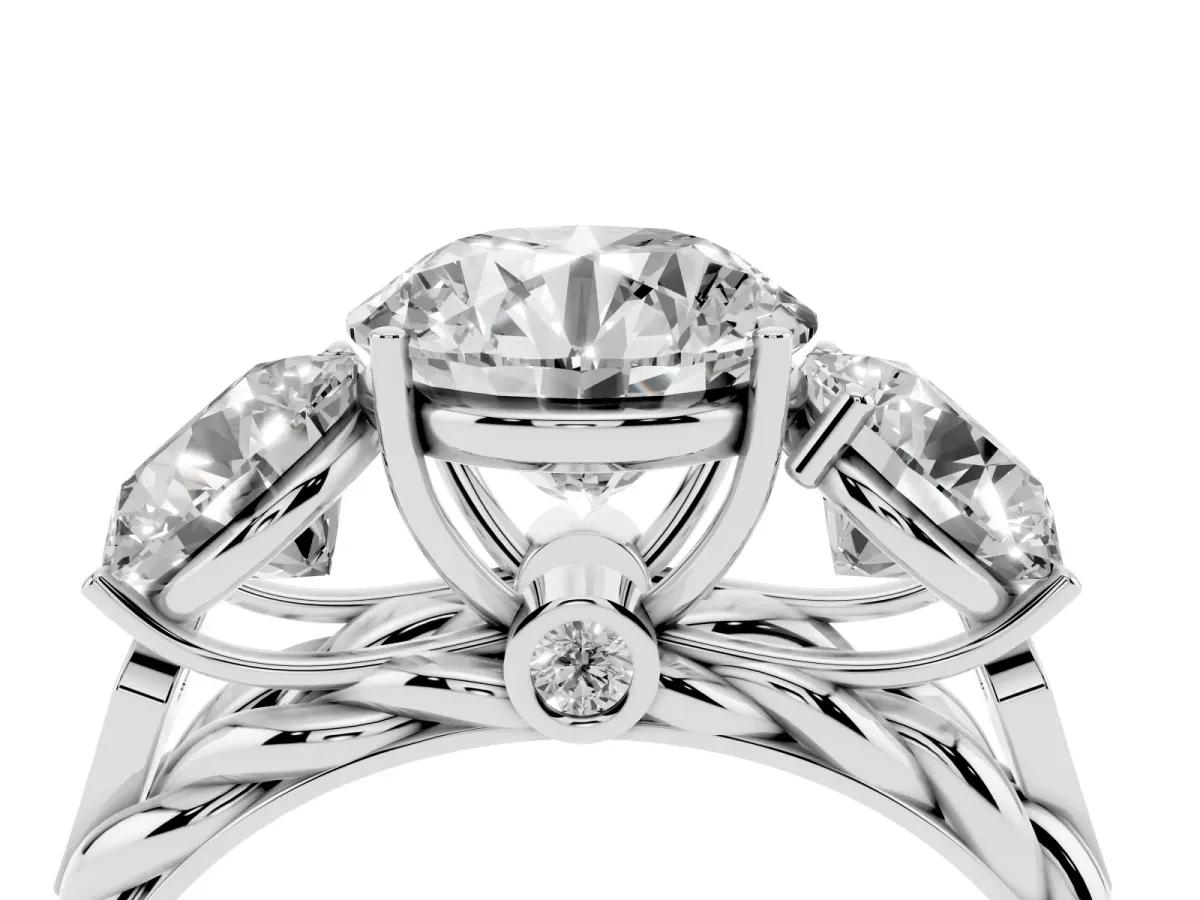 Three-Stone Round Cut Diamond Braided Band Ring with Four-Prong Setting Platinum