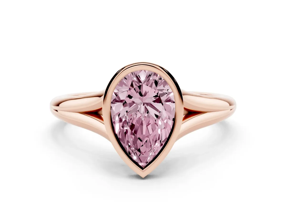 Fancy Pink Bezel Set Pear Cut Cut Solitaire Ring with Tapered Band Rose gold