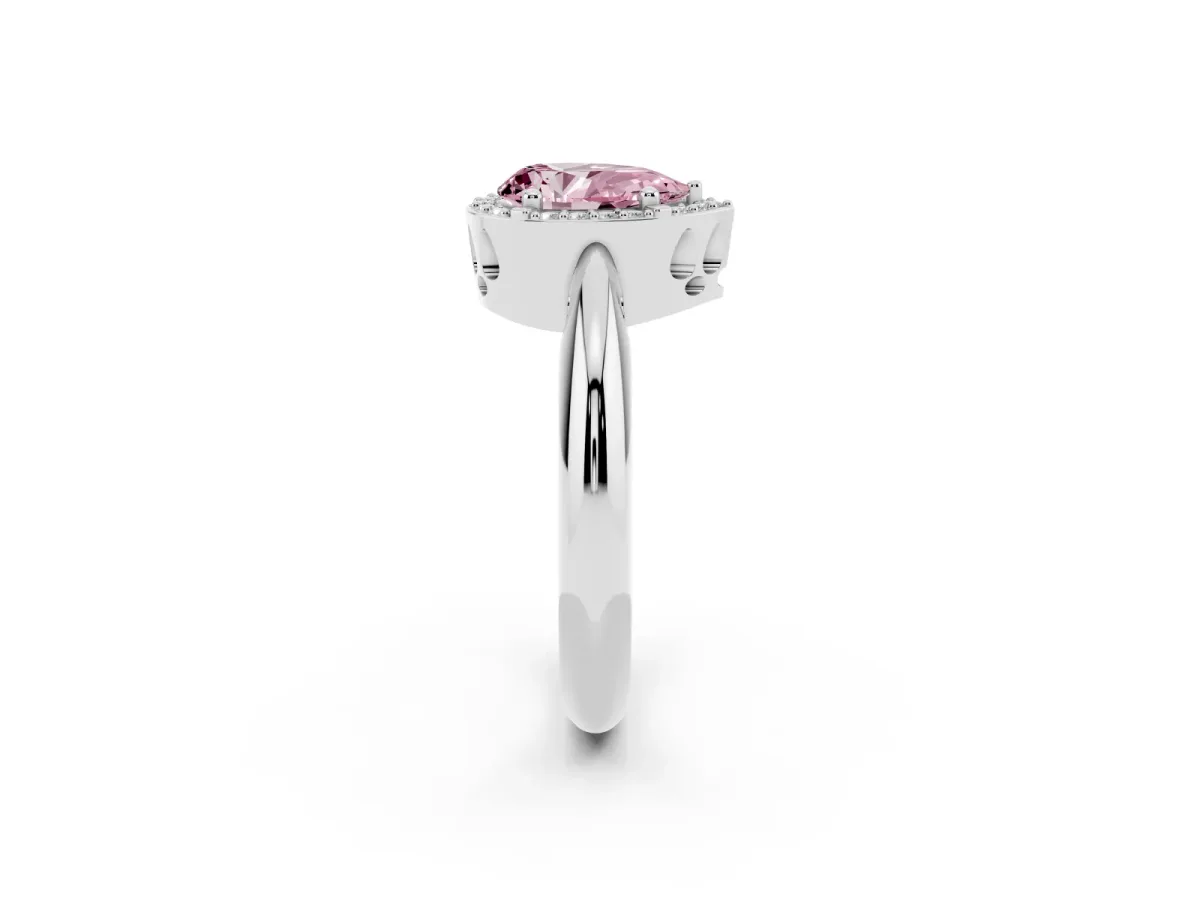 Fancy Pink Pear Cut Cut Diamond Halo Engagement Ring with Split Shank and Four-Prong Setting Silver