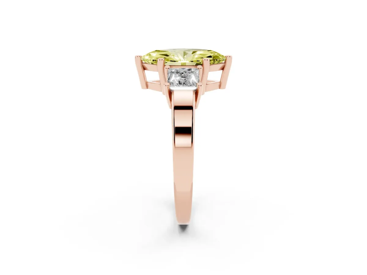 Fancy Yellow Three-Stone Marquise Cut Cut Solitaire Ring with Prong Setting Rose gold