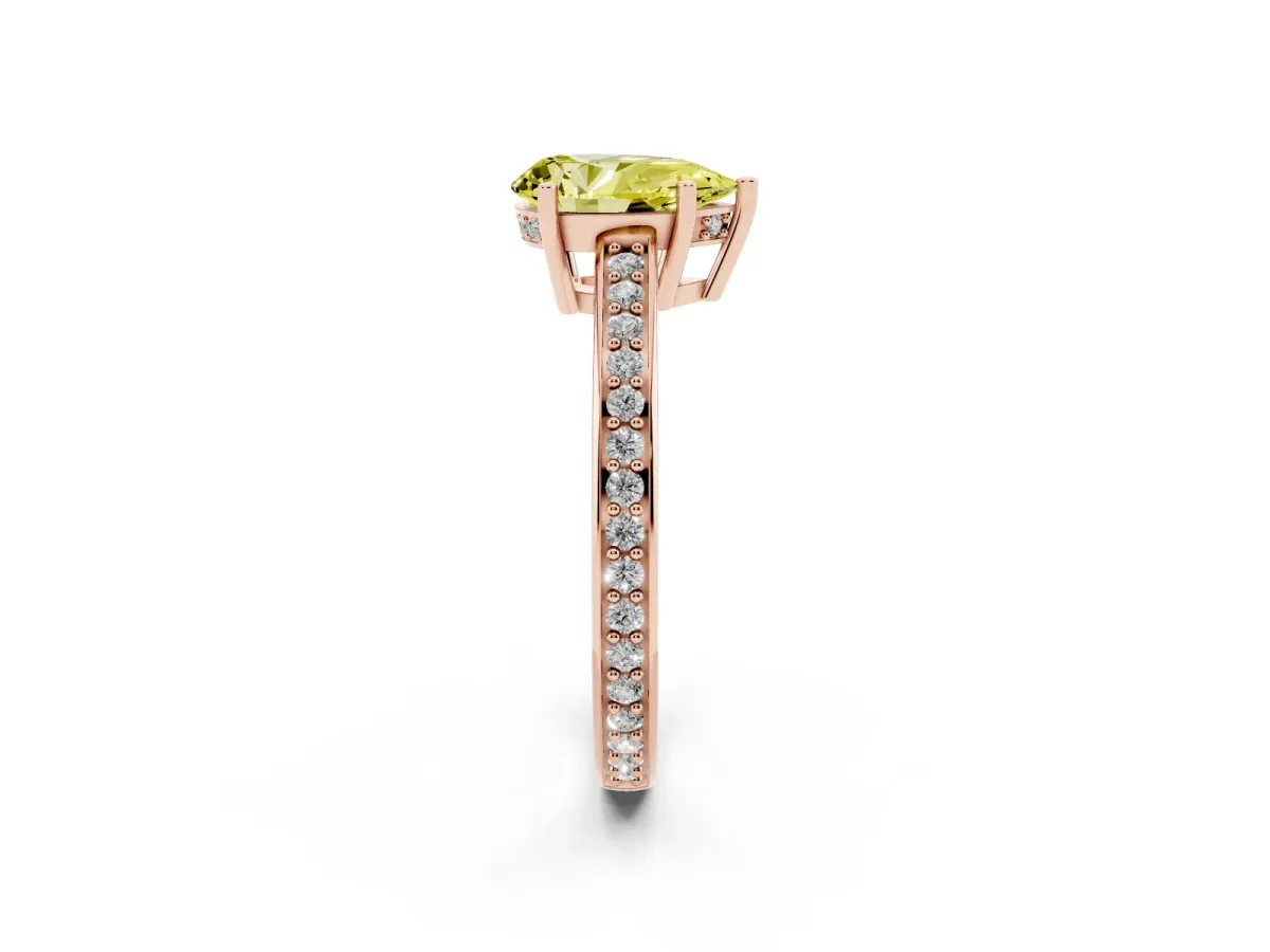 Fancy Yellow Pear Cut Solitaire Pavé Band Prong Setting Ring Rose gold