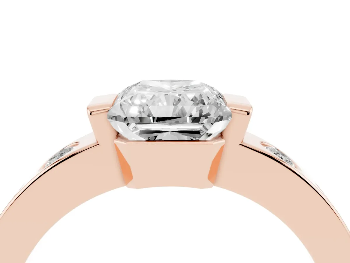 Radiant Cut Brilliant Channel-Set Diamond Ring with Bezel Prong Setting Rose gold