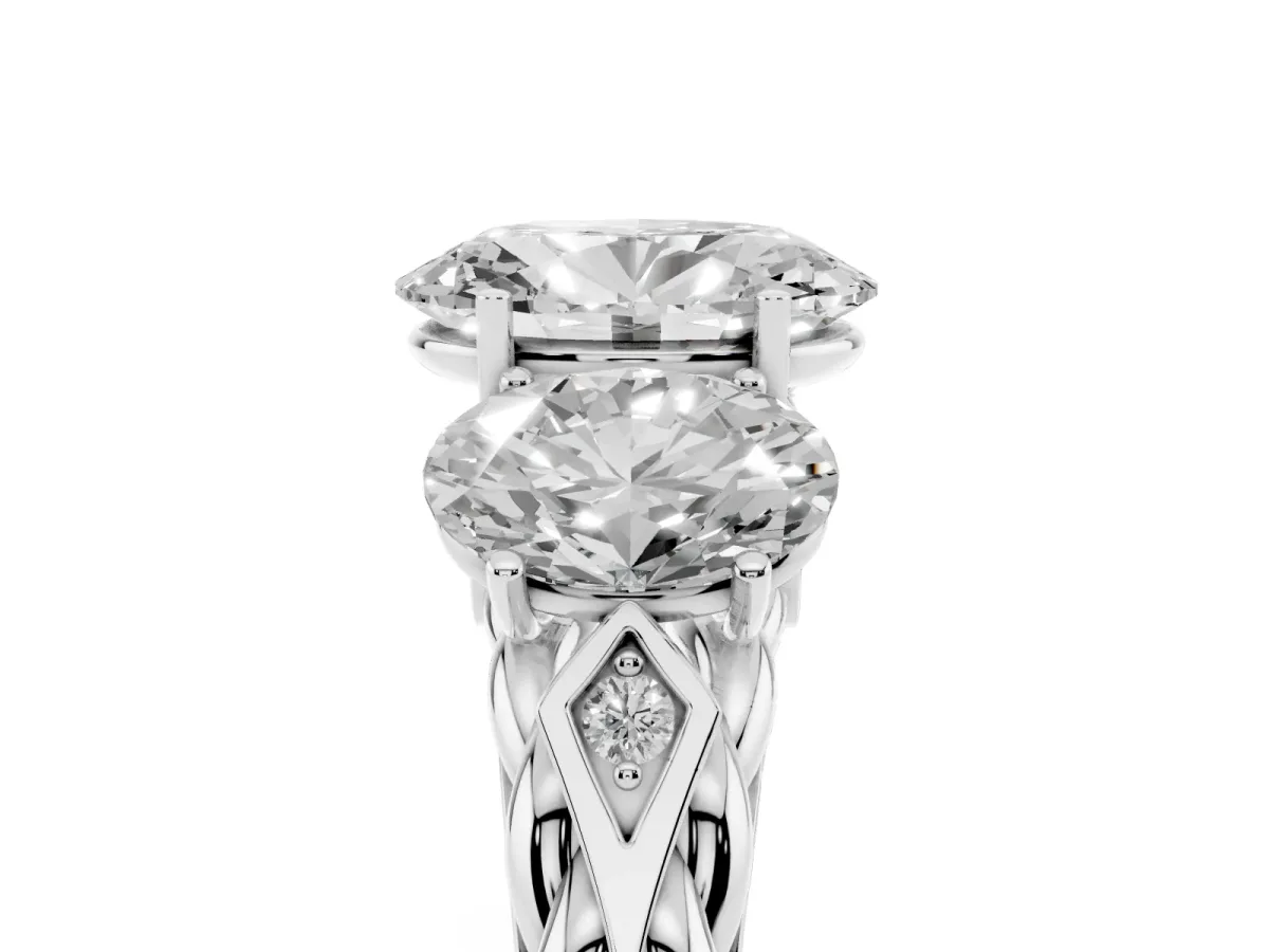 Three-Stone Oval Cut Diamond Braided Band Ring with Four-Prong Setting Platinum