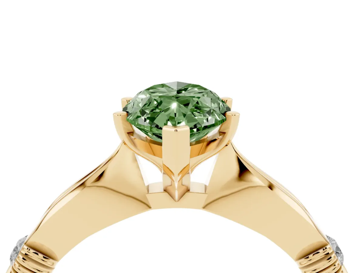 Fancy Green Marquise Cut Solitaire Diamond Twisted Band with Four-Prong Setting Yellow gold