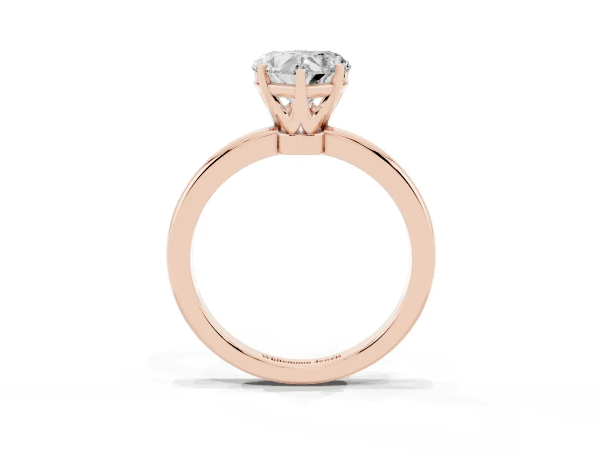 Heart Cut Solitaire Diamond Ring with Six-Prong Setting on a Classic Band Rose gold