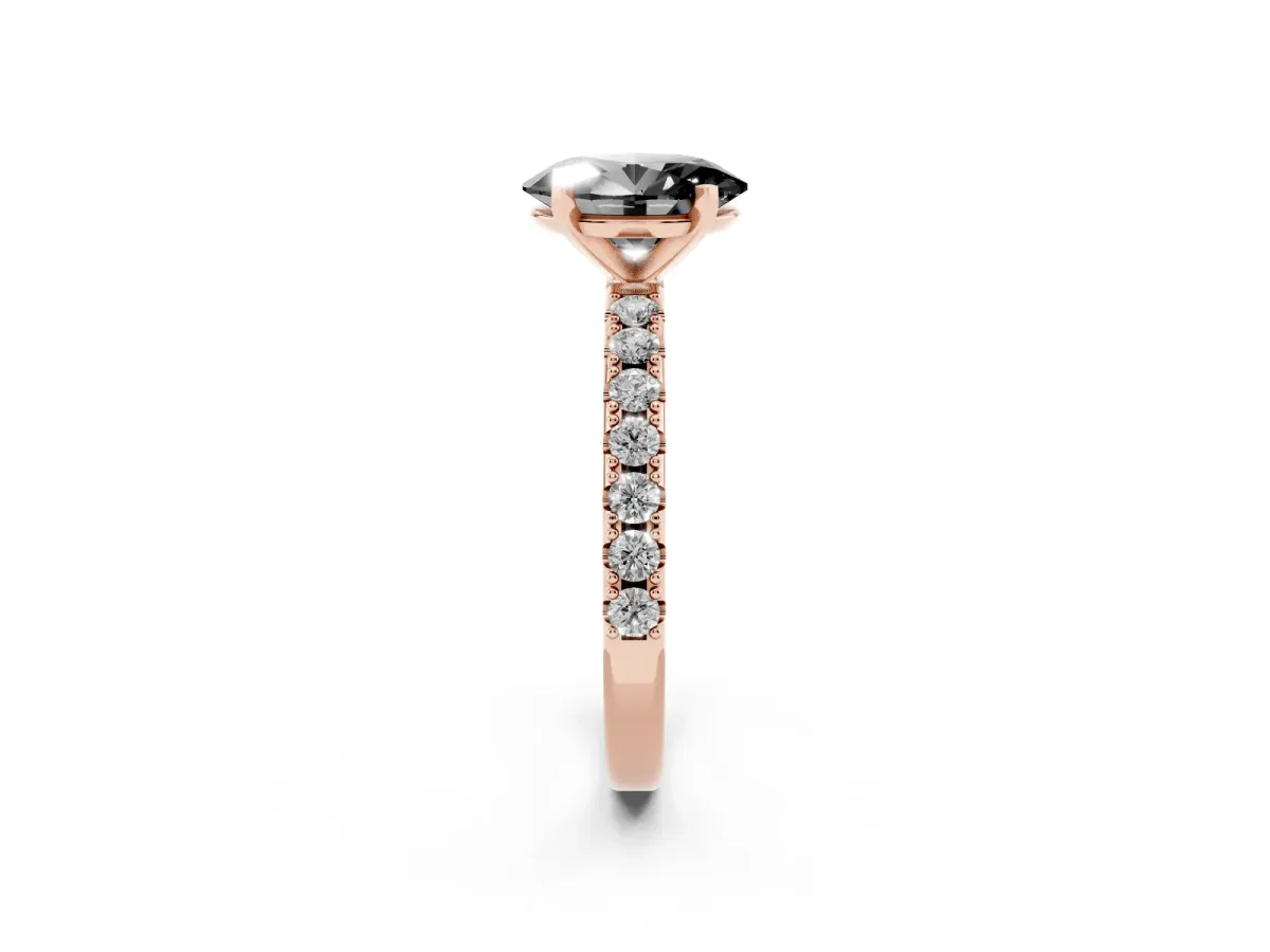 Fancy Black Oval Cut Diamond Solitaire Pavé Band with Four-Prong Setting Rose gold