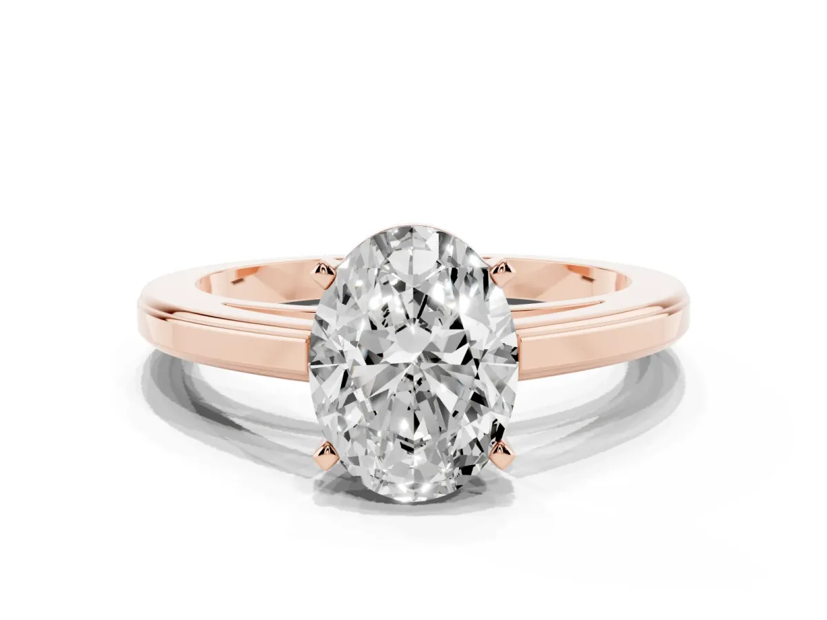Oval Cut Solitaire Diamond Ring with Four-Prong Setting and Classic Band Rose gold