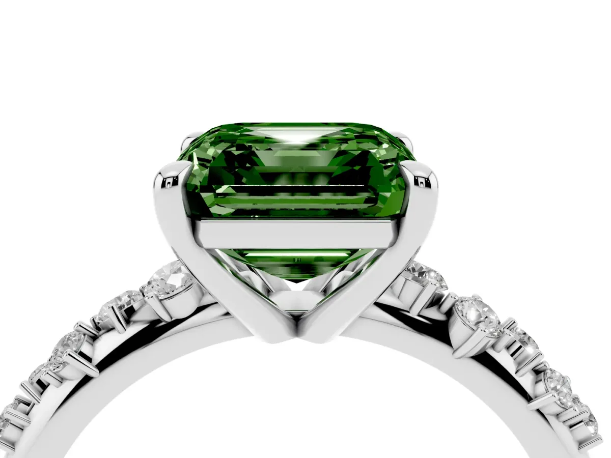 Fancy Green Asscher Cut Cut Diamond Vine Band with Four-Prong Setting Silver