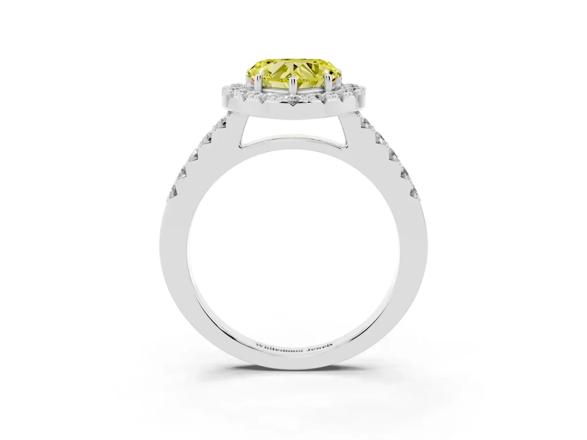 Fancy Yellow Heart Cut Halo Diamond Pavé Solitaire Ring Platinum