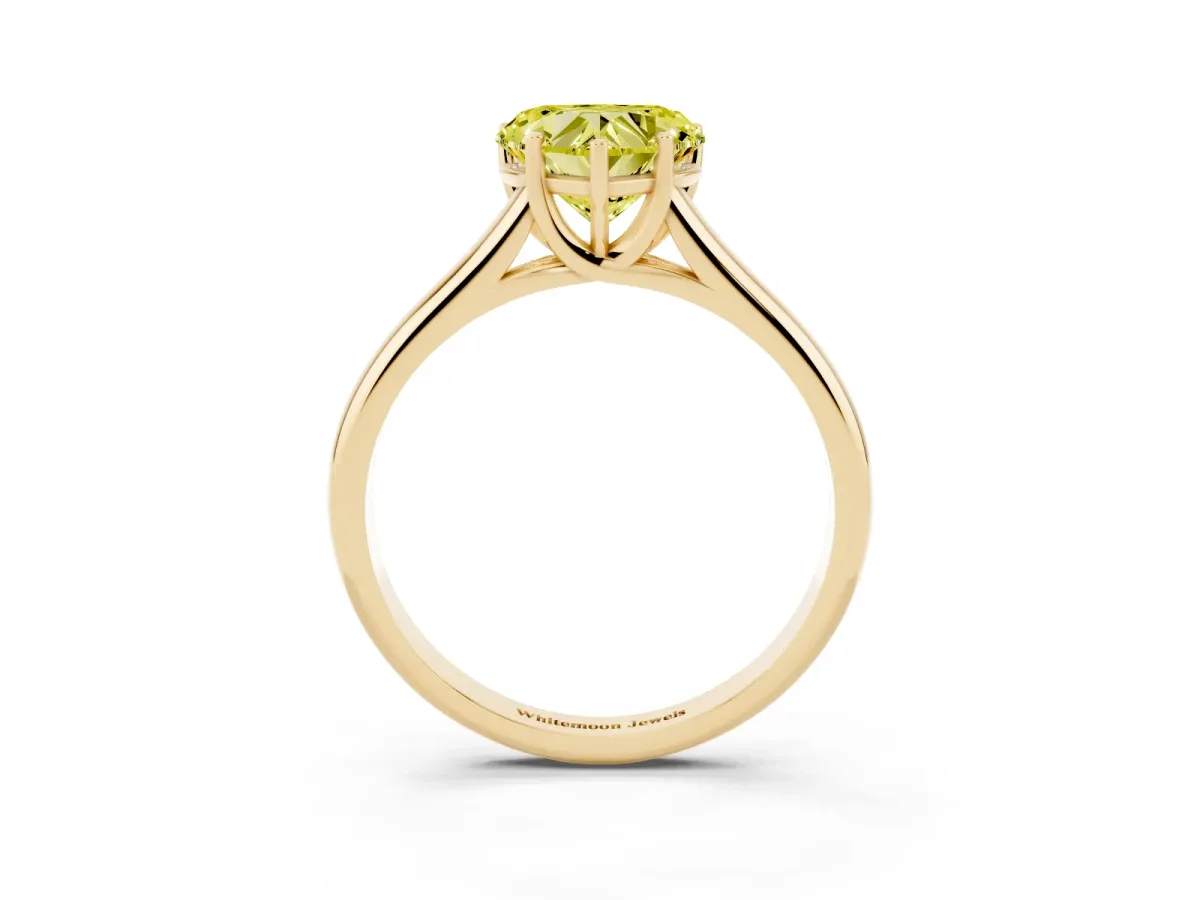 Fancy Yellow Heart Cut Cut Diamond Solitaire Engagement Ring with Tapered Plain Band and Four-Prong Setting Yellow gold