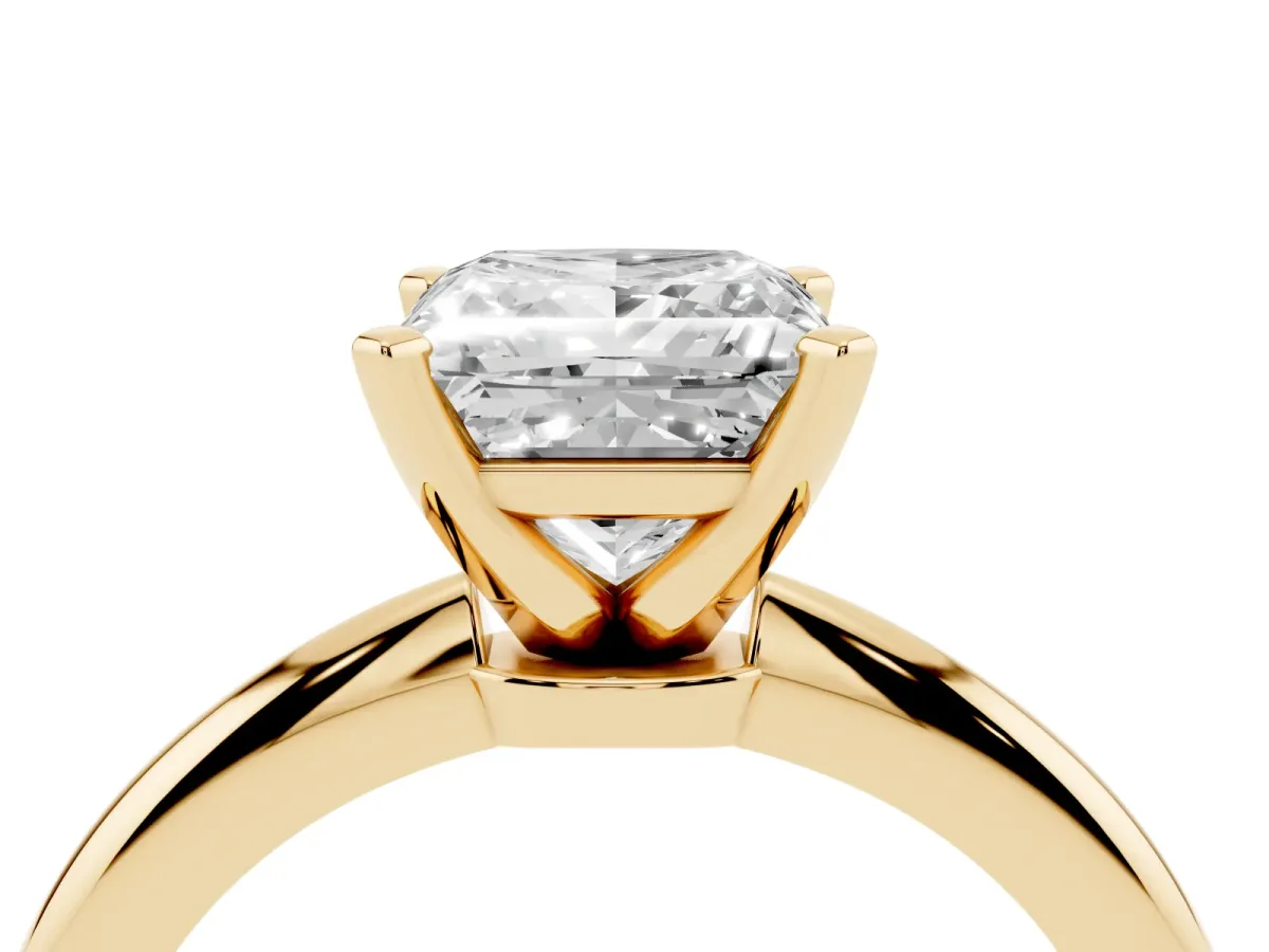 Princess Cut Diamond Solitaire Ring with Prong Setting and Classic Band Yellow gold