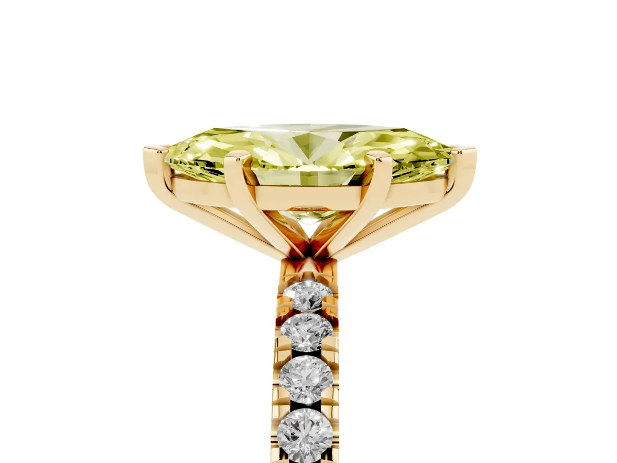 Fancy Yellow Marquise Cut Diamond Pavé Band Solitaire with Four-Prong Setting Yellow gold