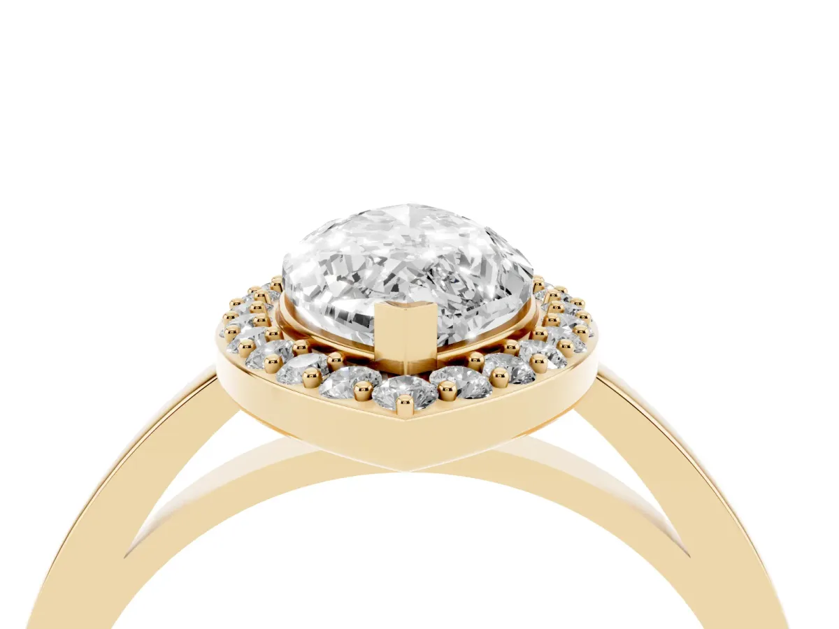 Marquise Cut Halo Diamond Ring with Solitaire Band and Prong Setting Yellow gold