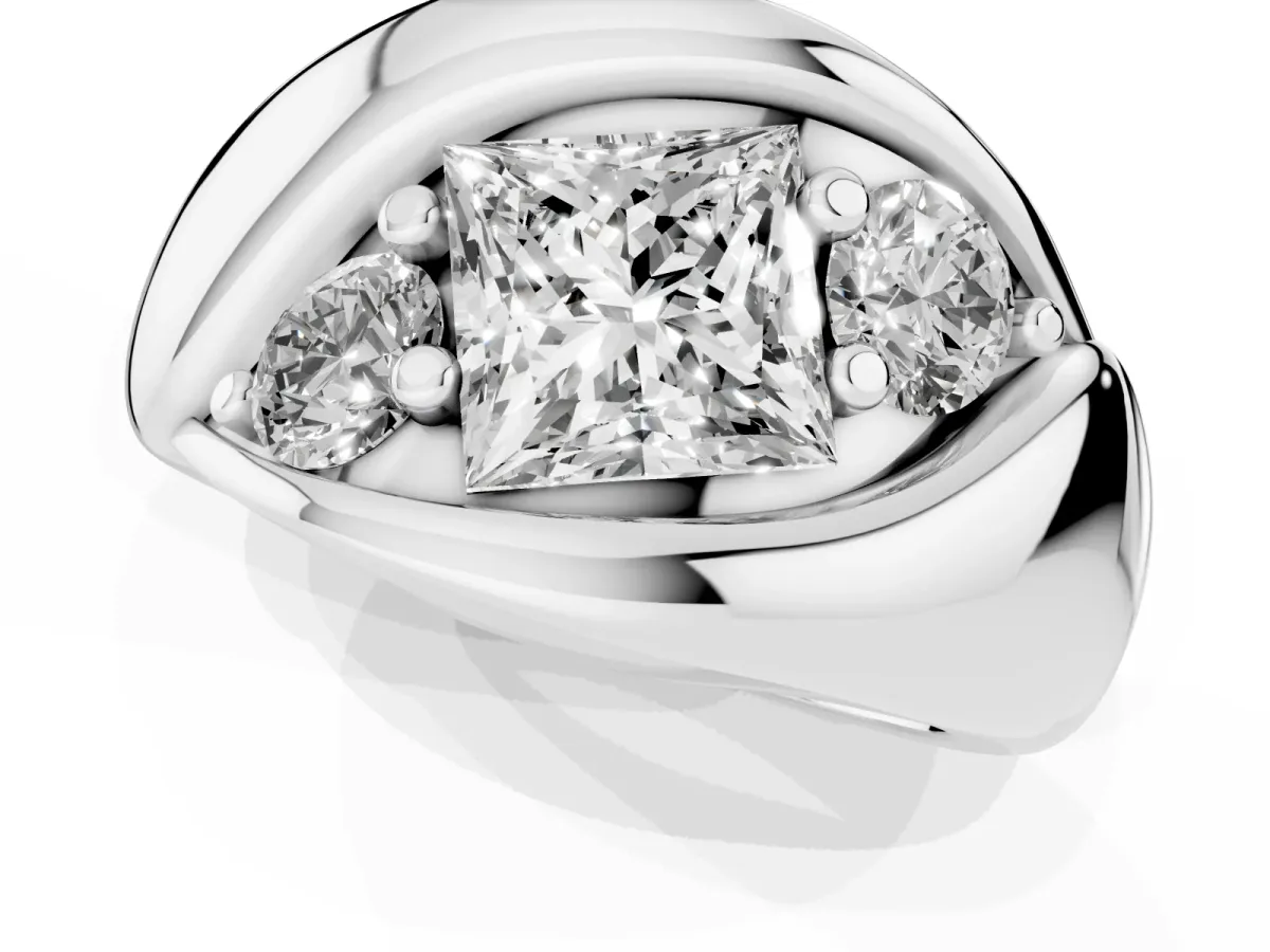 Channel Set Princess Cut Diamond Crossover Band Silver