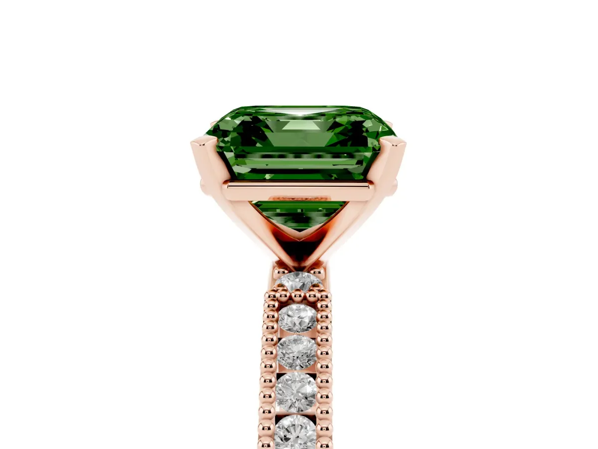 Fancy Green Asscher Cut Solitaire with Pavé Band and Four-Prong Setting Rose gold