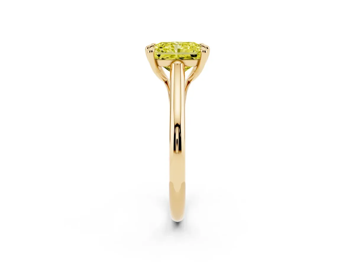 Fancy Yellow Radiant Cut Solitaire Engagement Ring with Six-Prong Setting and Classic Band Yellow gold