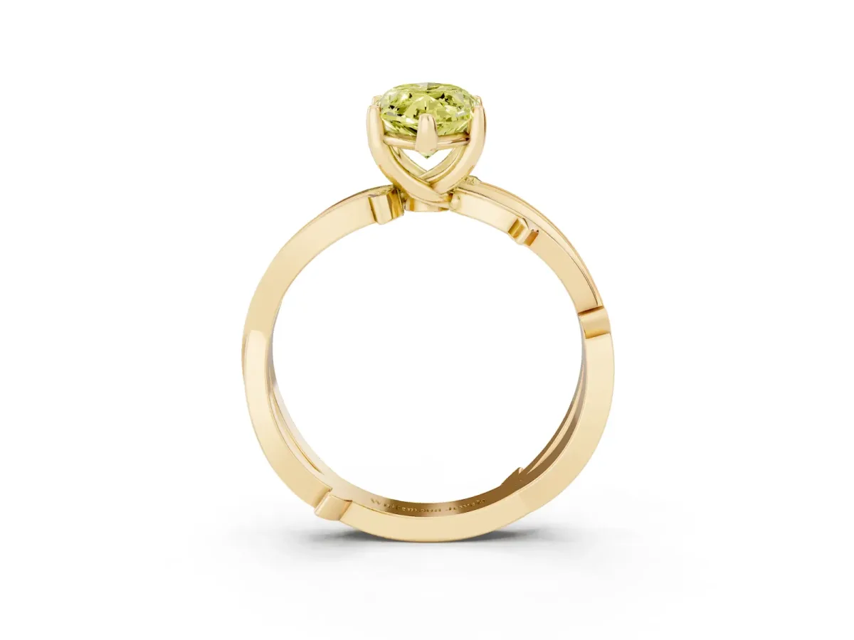 Fancy Yellow Marquise Cut Solitaire Twist Band with Pavé Accents and Four-Prong Setting Yellow gold