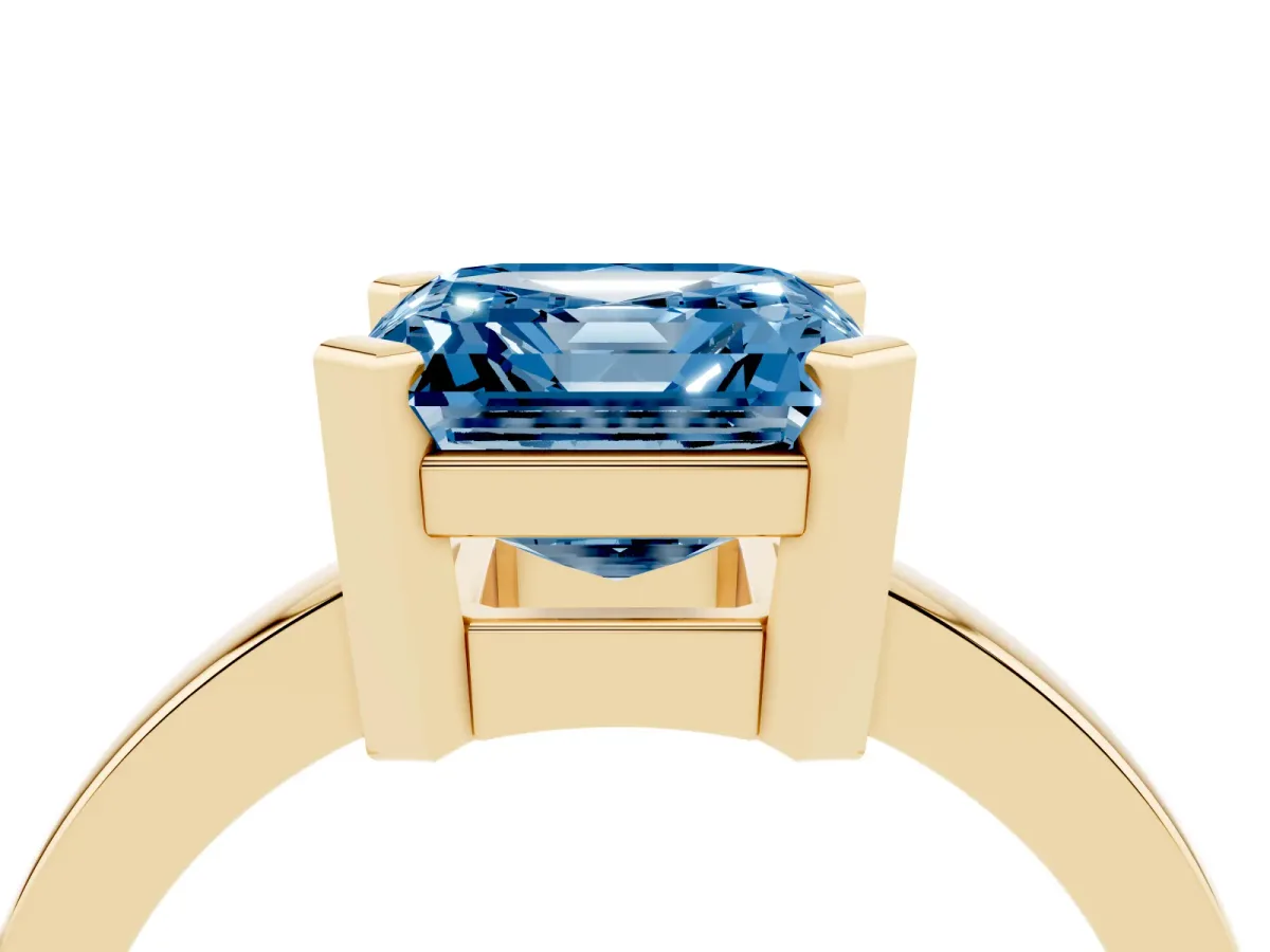Fancy Blue Asscher Cut Cut Solitaire Ring with Four-Prong Setting and Classic Band Yellow gold